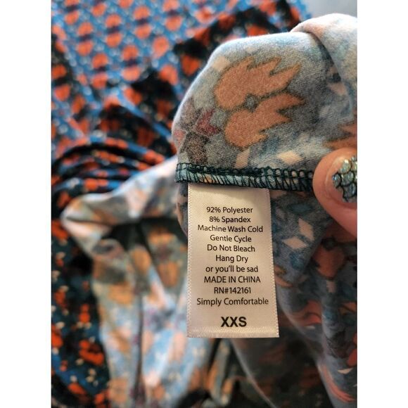 Lularoe orange &blue patterned legging material carly dress sz XXS - Picture 3 of 3